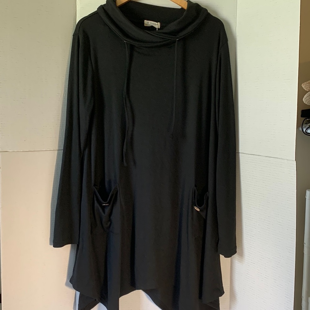 Bulotus Women’s Long Sleeve Cowl Neck Asymmetric Hem Tunic Top with Pockets